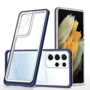 Skaidrus dėklas Clear 3in1 telefonui SAMSUNG GALAXY S22 ULTRA su mėlynu rėmeliu