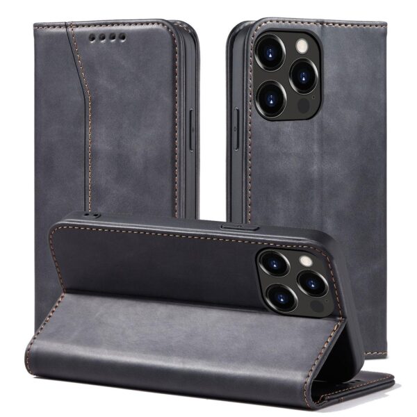 Juodas dėklas-knygutė Magnet Fancy Case telefonui APPLE IPHONE 14 PLUS