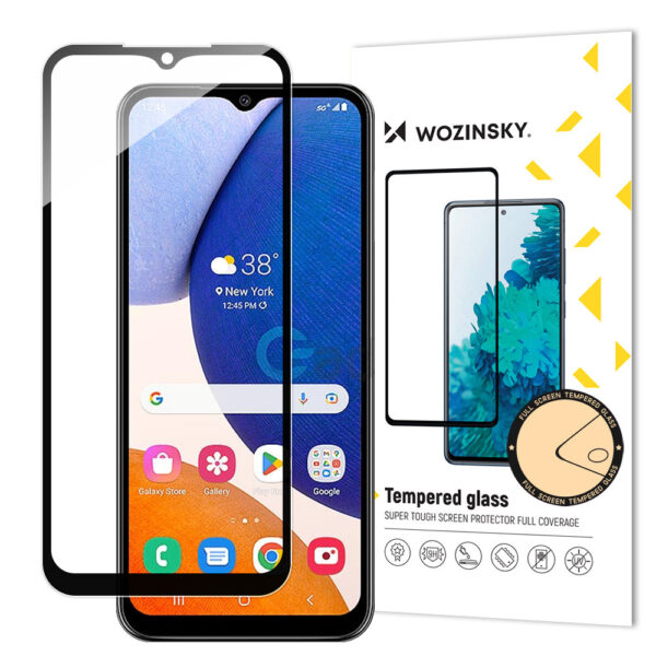 Grūdinto stiklo ekrano apsauga telefonui SAMSUNG GALAXY A14 5G / A14 su juodu rėmeliu