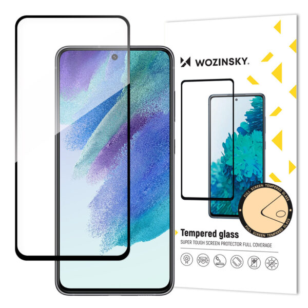 Grūdinto stiklo ekrano apsauga telefonui SAMSUNG GALAXY S21 FE su juodu rėmeliu