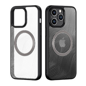 Skaidrus dėklas MagSafe Dux Ducis Aimo Mag telefonui APPLE IPHONE 15 PRO MAX su juodu rėmeliu