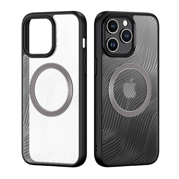 Skaidrus dėklas MagSafe Dux Ducis Aimo Mag telefonui APPLE IPHONE 15 PRO MAX su juodu rėmeliu