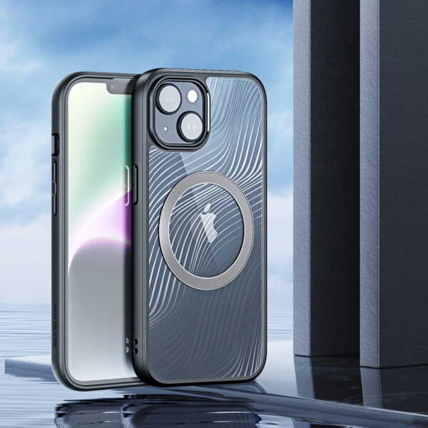 Skaidrus dėklas MagSafe Dux Ducis Aimo Mag telefonui APPLE IPHONE 15 su juodu rėmeliu
