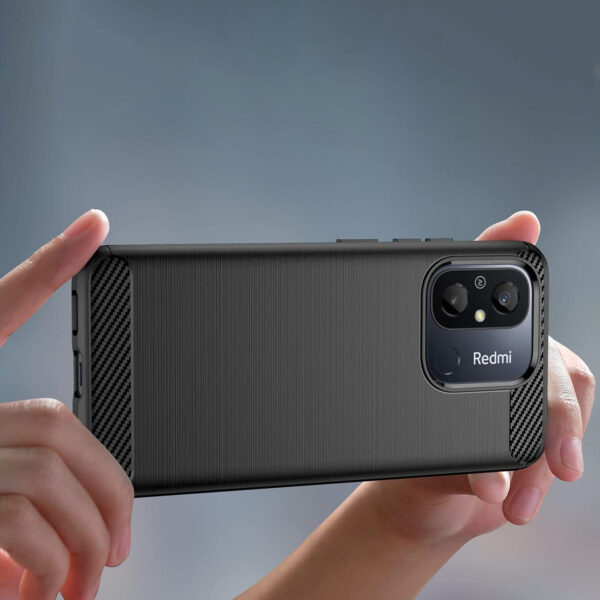 Juodas dėklas Carbon Case telefonui XIAOMI REDMI 11A / POCO C55 / REDMI 12C
