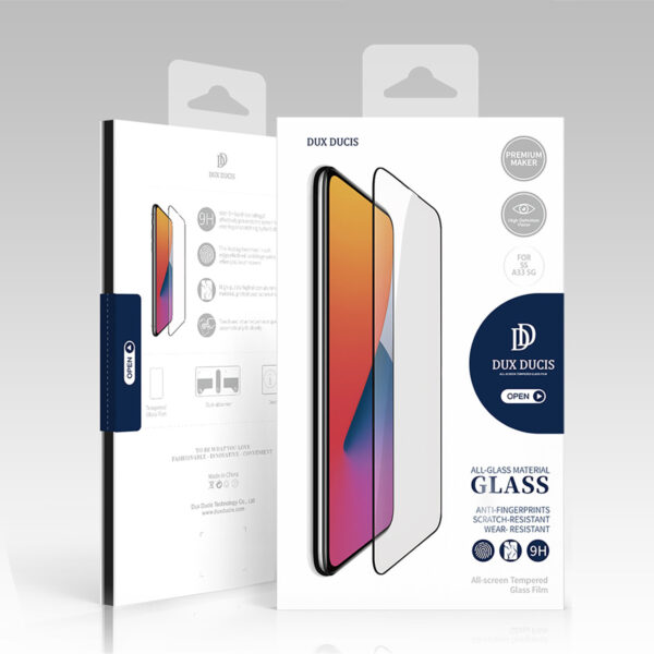 Grūdinto stiklo ekrano apsauga telefonui SAMSUNG GALAXY A33 5G su juodu rėmeliu