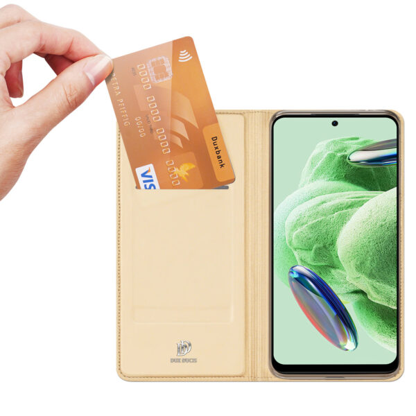 Aukso spalvos dėklas-knygutė Dux Ducis Skin Pro telefonui XIAOMI REDMI NOTE 12 PRO / POCO X5 PRO 5G