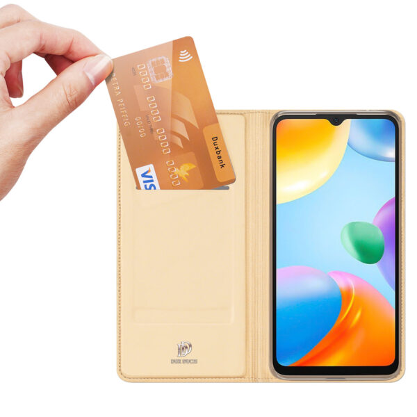 Aukso spalvos dėklas-knygutė Dux Ducis Skin Pro Flip telefonui XIAOMI REDMI 10C