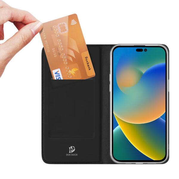 Juodas dėklas-knygutė Dux Ducis Skin Pro Holster telefonui APPLE IPHONE 14 PRO