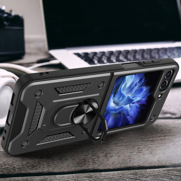 Juodas dėklas Hybrid Armor Camshield telefonui SAMSUNG GALAXY Z FLIP 5 5G