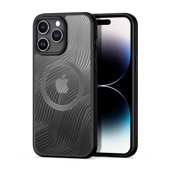 Skaidrus dėklas MagSafe Dux Ducis Aimo Mag telefonui APPLE IPHONE 15 PRO MAX su juodu rėmeliu